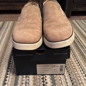Cole Haan Beige Suede Slip-On Sneakers